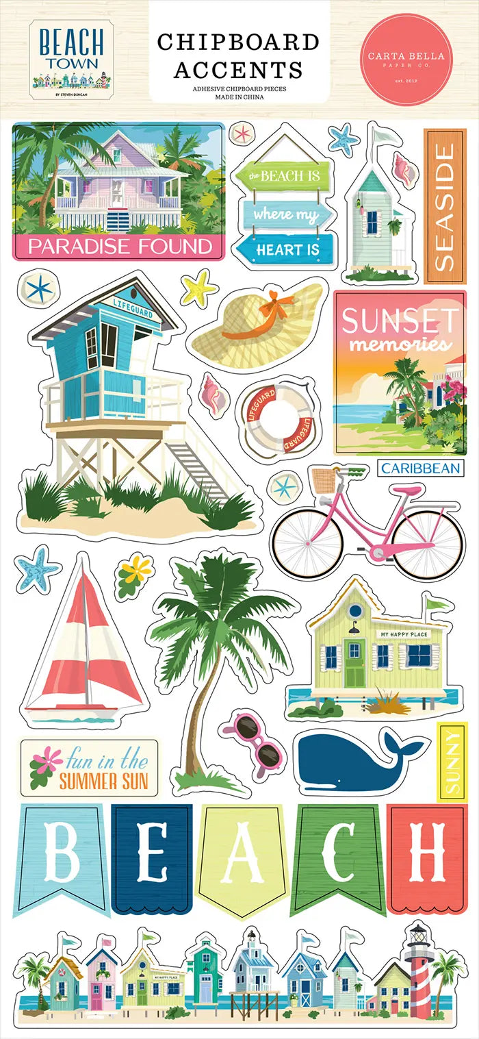 Beach Town 6" x 13" Chipboard Accents - Carta Bella