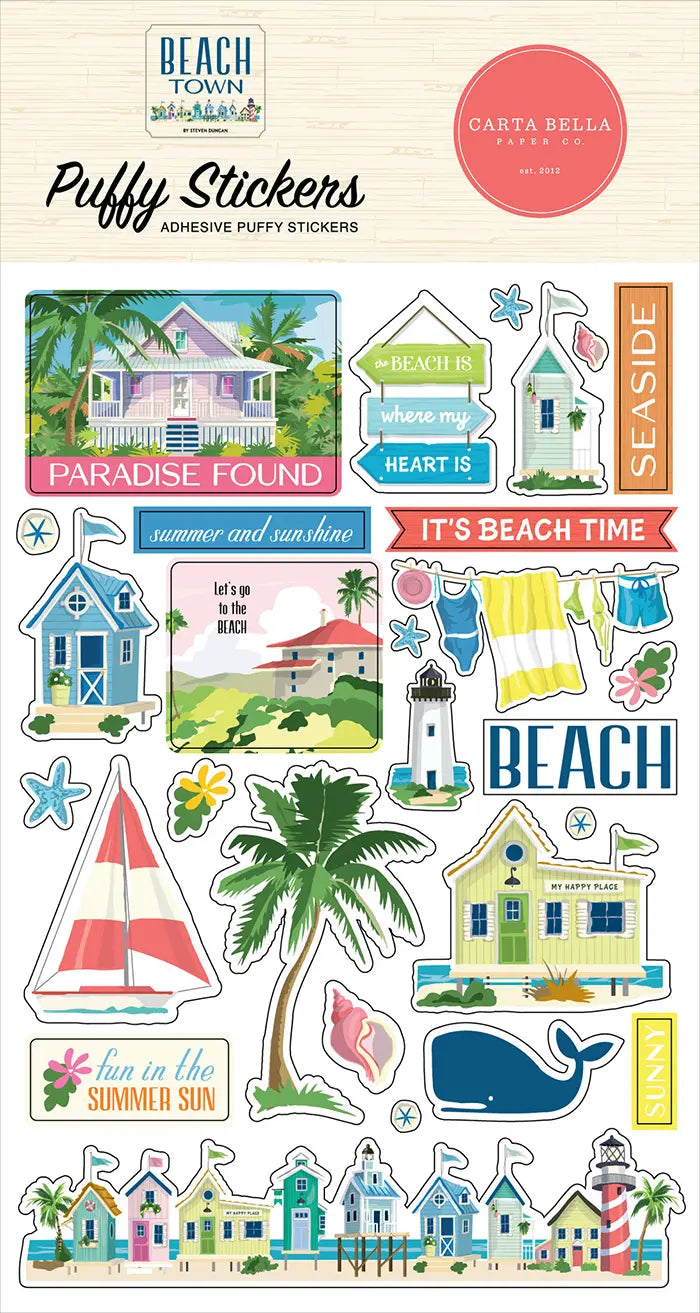 Beach Town Puffy Stickers - Carta Bella