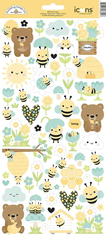 Bee Happy Icons Stickers - Doodlebug