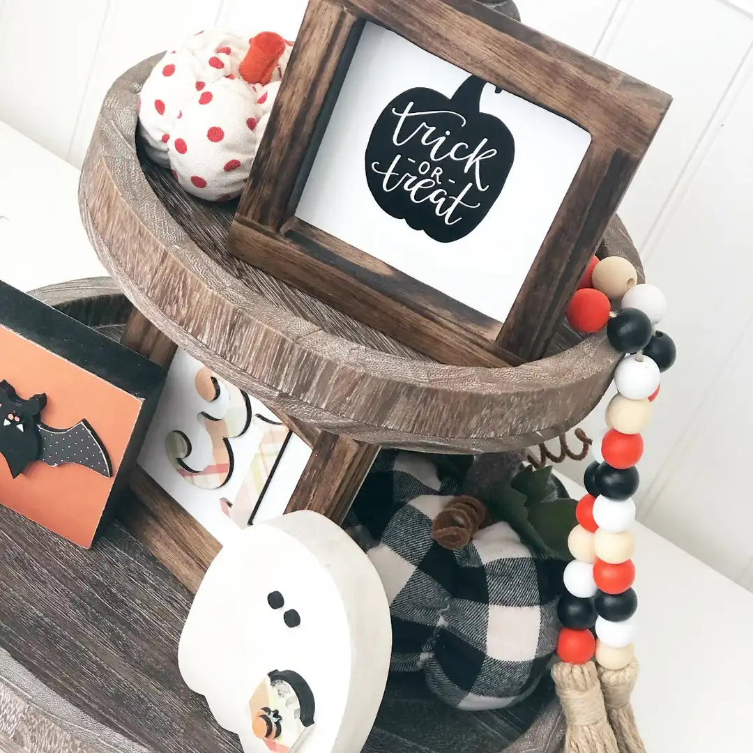 Black Plaid Pumpkin - Tiered Tray Decor - Foundations Decor