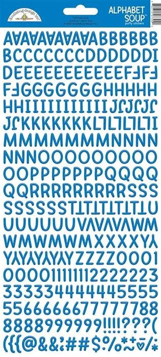 Blue Jean Alphabet Soup Puffy Stickers - Monochromatic - Doodlebug