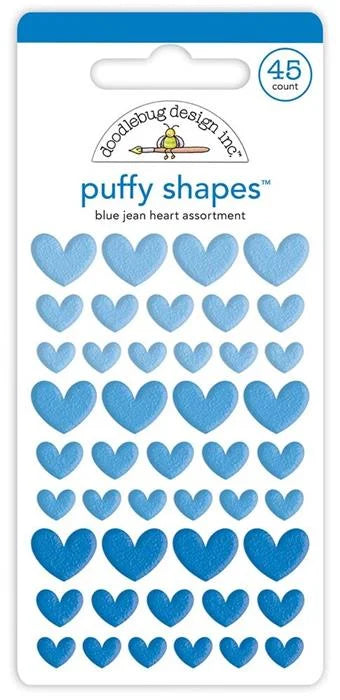 Blue Jean Heart Puffy Shapes - Monochromatic - Doodlebug