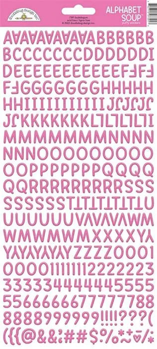 Bubblegum Alphabet Soup Puffy Stickers - Monochromatic - Doodlebug