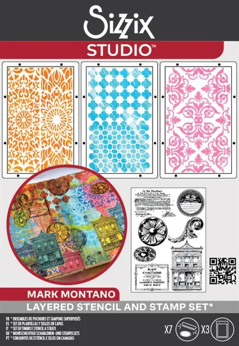 Build It A5 Clear Stamps Set 7PK w/ A5 Stencils 3PK - Studio - Mark Montano - Sizzix