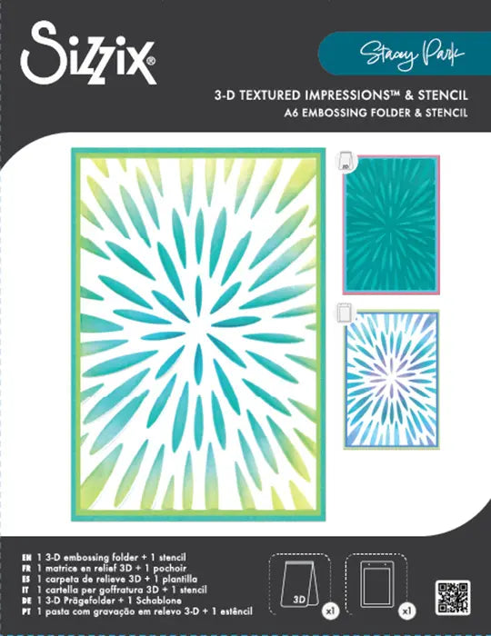 Burst of Bright 3D Embossing Folder with A6 Stencil - Stacey Park - Sizzix