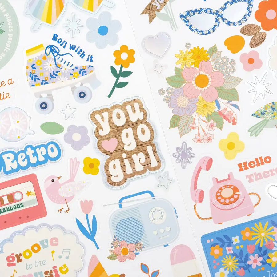 American Crafts Flower Child Cardstock Stickers w/ Silver Holographic Foil American Crafts Flower Child Cardstock Stickers w/ Silver Holographic Foil