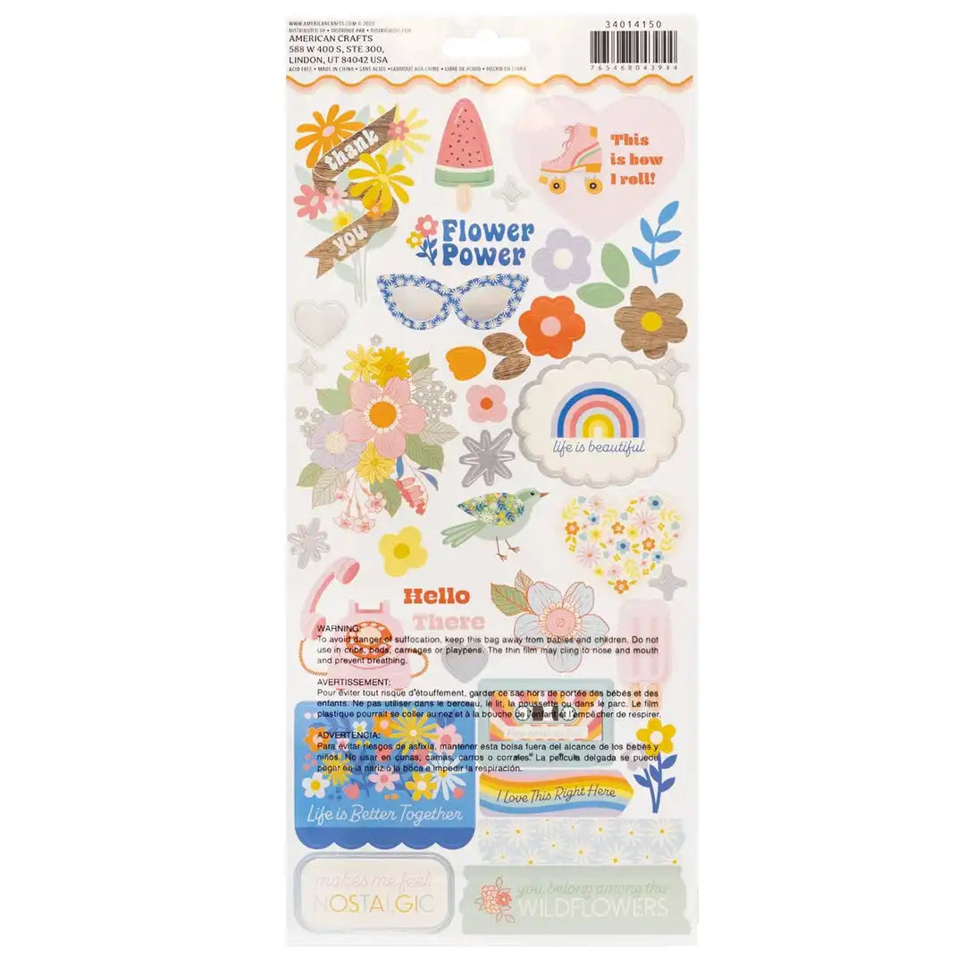 American Crafts Flower Child Cardstock Stickers w/ Silver Holographic Foil American Crafts Flower Child Cardstock Stickers w/ Silver Holographic Foil