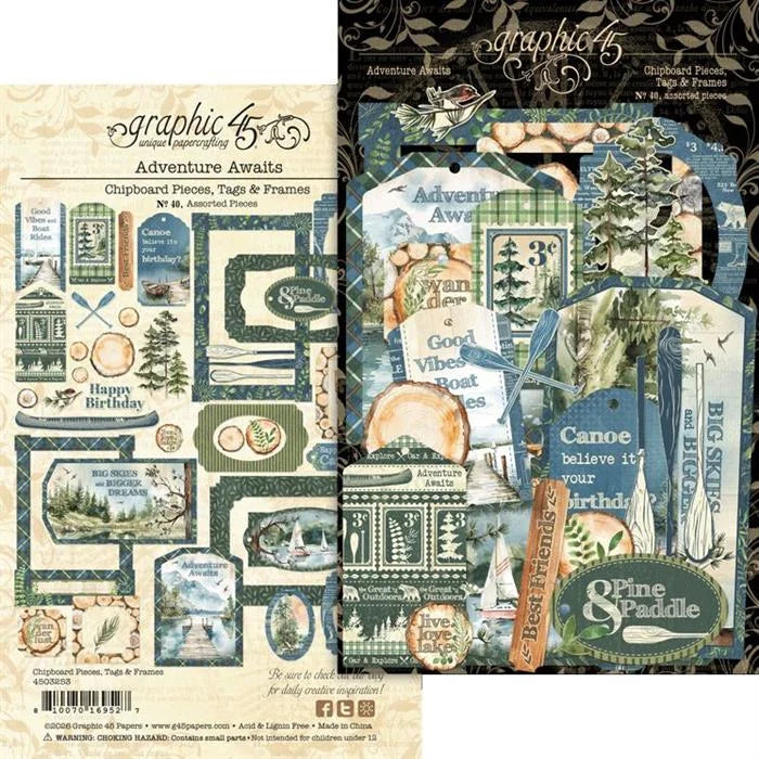 Chipboard Pieces, Adventure Awaits Tags & Frames - Graphic 45
