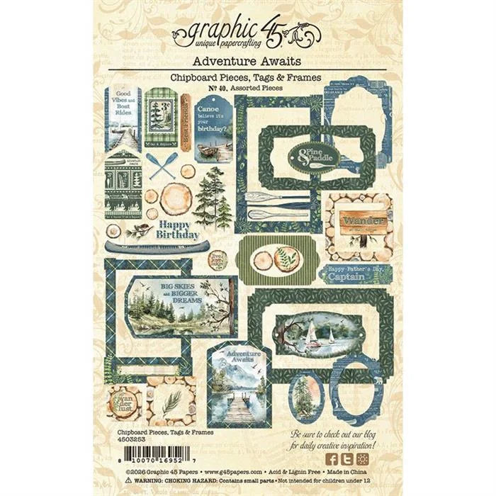 Chipboard Pieces, Adventure Awaits Tags & Frames - Graphic 45