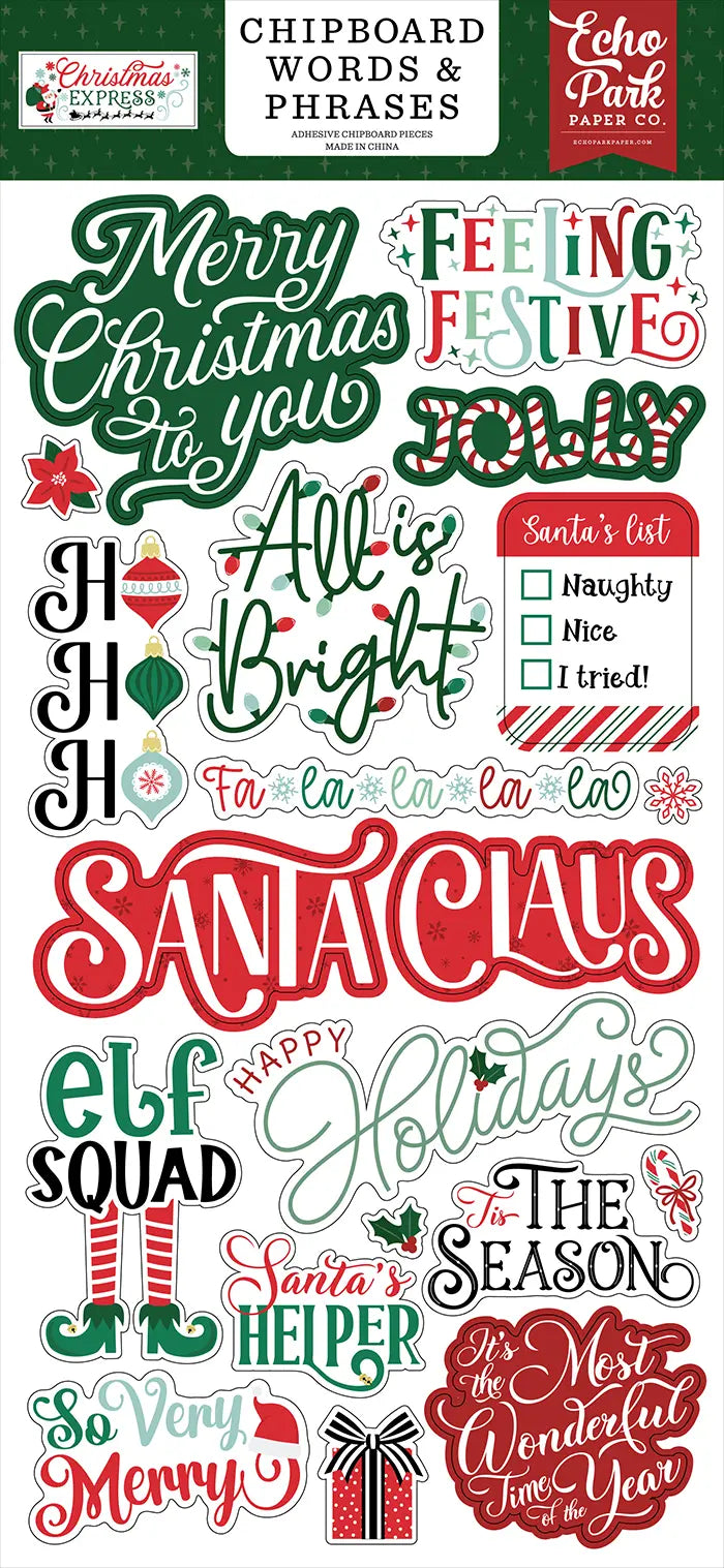 Christmas Express Chipboard Words & Phrases - Echo Park
