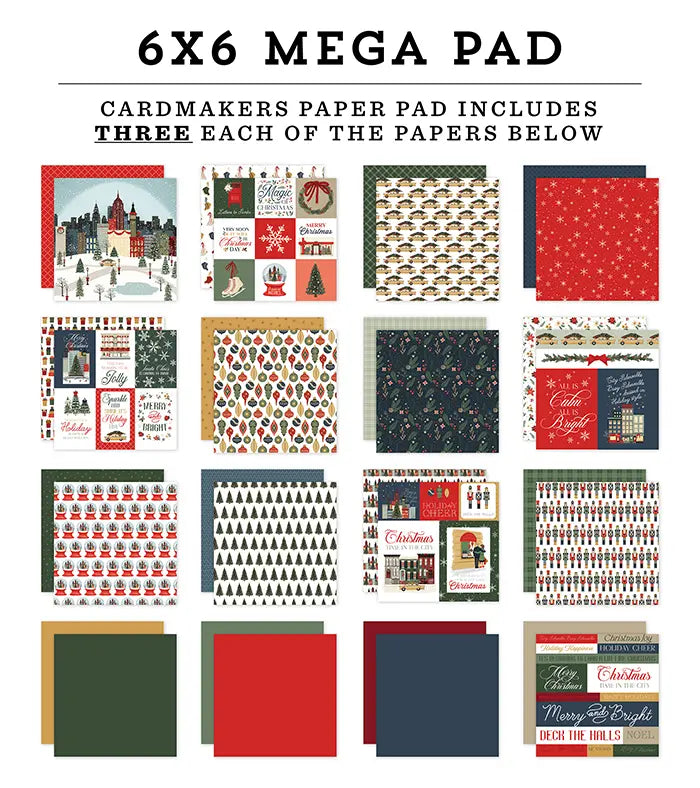 Christmas In The City Cardmakers Mega Cardstock Pad, 6" x 6" - Carta Bella