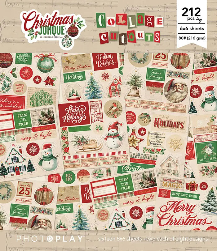 Christmas Junque Collage Cutouts Paper Pack, 6" x 6" - PhotoPlay