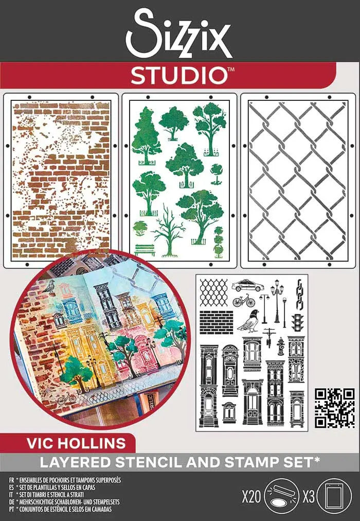 City Life Clear Stamps Set w/ Stencils - Studio by Vic Hollins - Sizzix