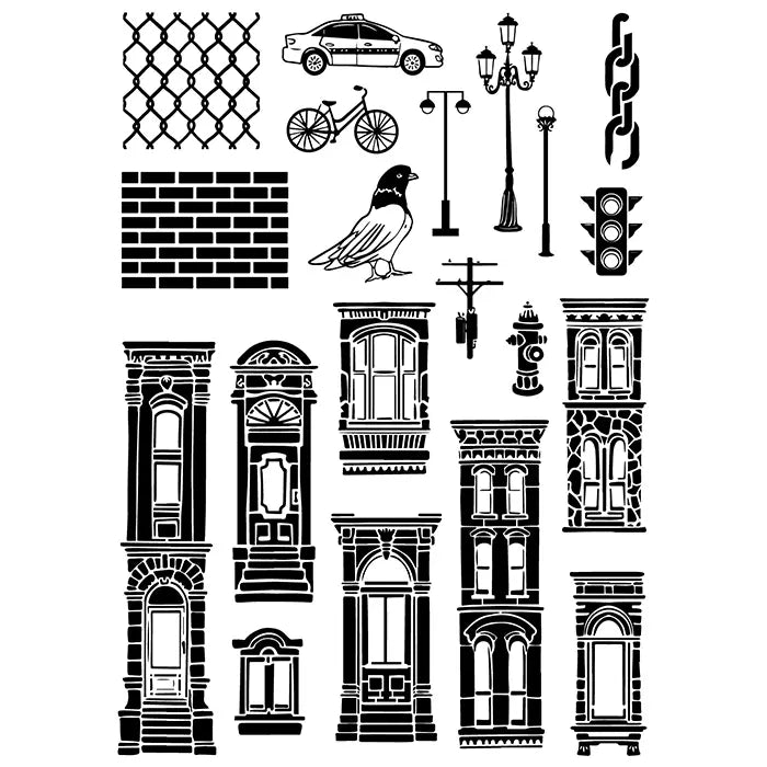 View 6 of City Life Clear Stamps Set w/ Stencils - Studio by Vic Hollins - Sizzix