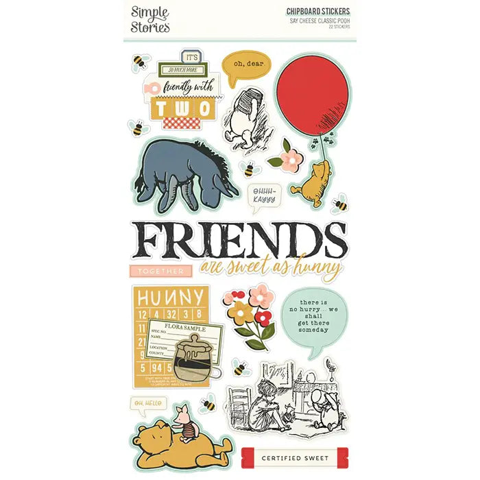 Classic Pooh 6" x 12" Chipboard Stickers - Say Cheese - Simple Stories