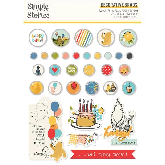 Classic Pooh Birthday Decorative Brads - Say Cheese - Simple Stories