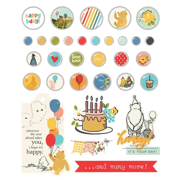 Classic Pooh Birthday Decorative Brads - Say Cheese - Simple Stories