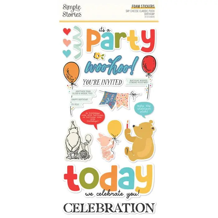 Classic Pooh Birthday Foam Stickers - Say Cheese - Simple Stories