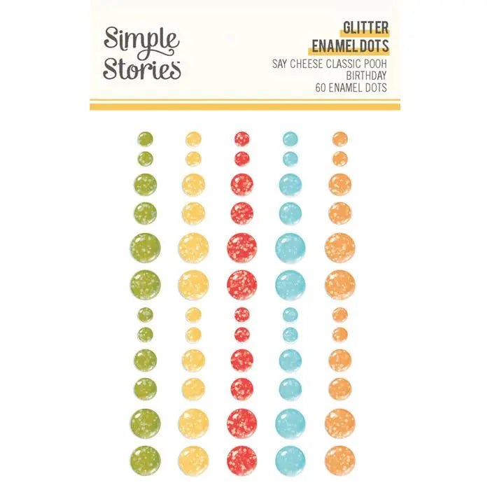 Classic Pooh Birthday Glitter Enamel Dot Stickers - Say Cheese - Simple Stories