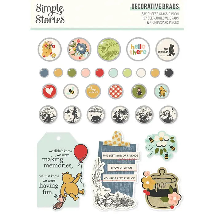 Classic Pooh Decorative Brads - Say Cheese - Simple Stories