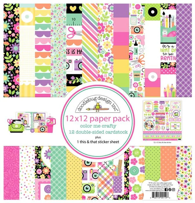 Color Me Crafty Paper Pack, 12" x 12" - Doodlebug