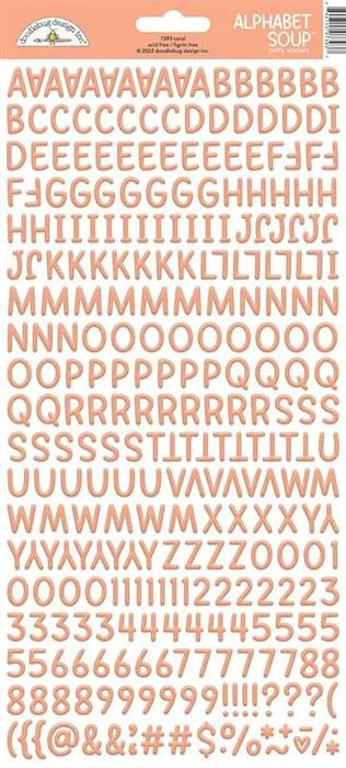 Coral Alphabet Soup Puffy Stickers - Monochromatic - Doodlebug