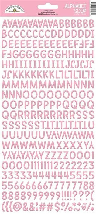 Cupcake Alphabet Soup Puffy Stickers - Monochromatic - Doodlebug