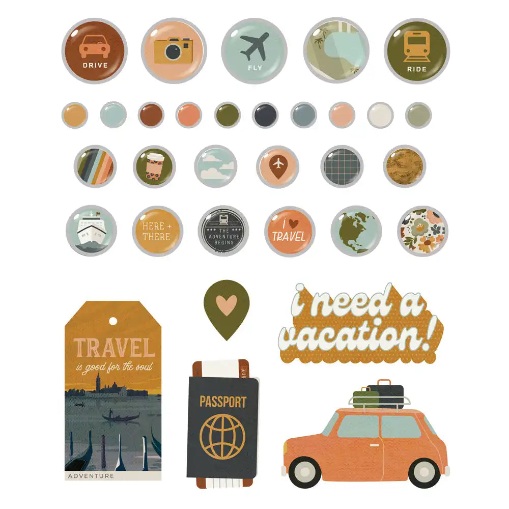 Decorative Brads - Here+There Collection - Simple Stories