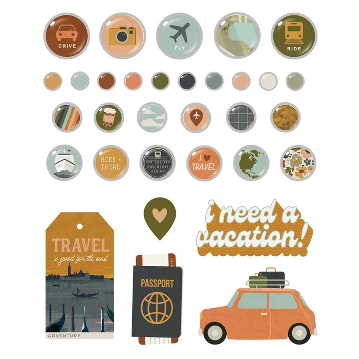 Decorative Brads - Here+There Collection - Simple Stories