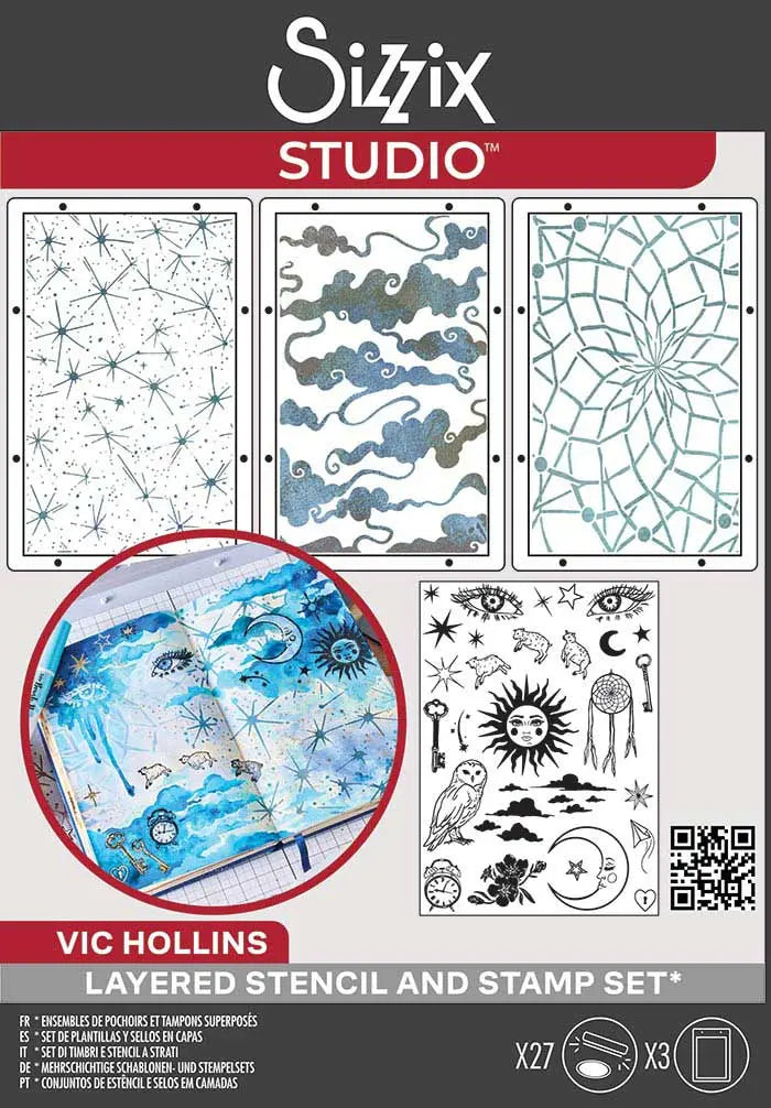 Dreamscape Clear Stamps Set w/ Stencils - Studio by Vic Hollins - Sizzix
