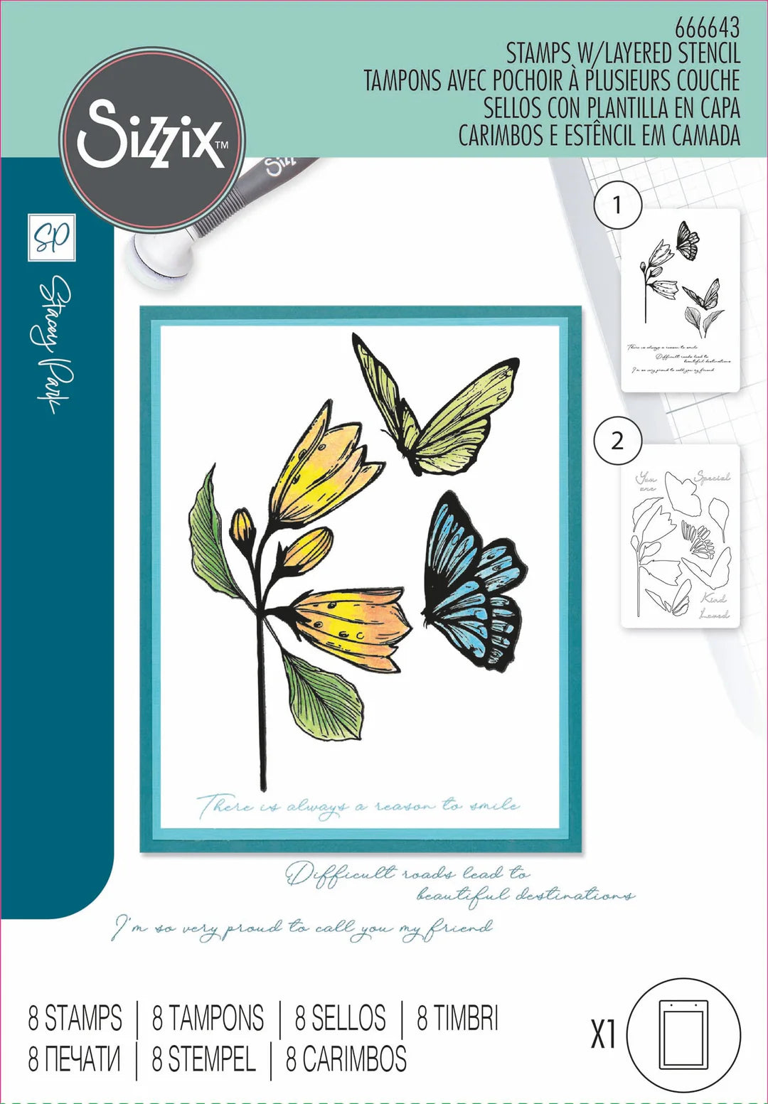 Farfallina A5 Stamps w/Stencil (Cosmopolitan Series) by Stacey Park - Sizzix