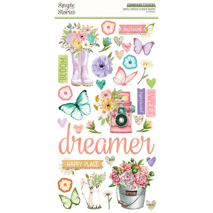 Flower Shoppe 6" x 12" Chipboard Stickers - Simple Vintage - Simple Stories
