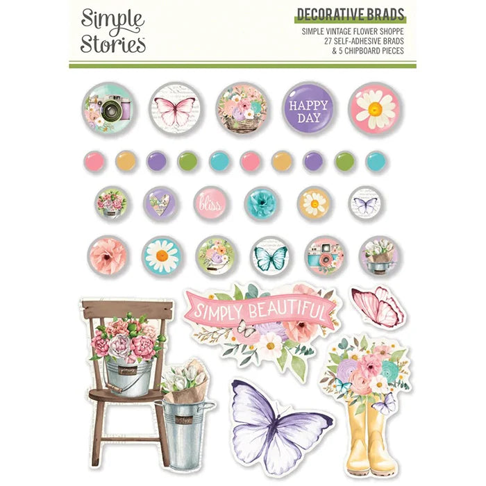 Flower Shoppe Decorative Brads - Simple Vintage - Simple Stories