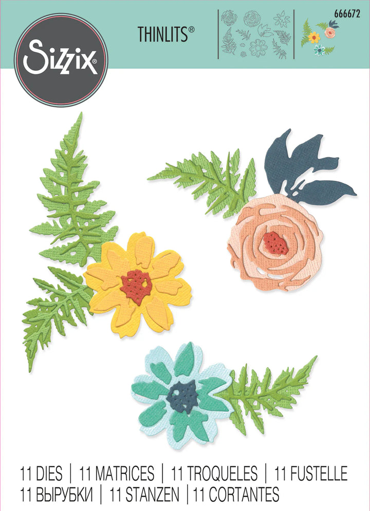 Flowers & Fern Thinlits Die Set - Sizzix