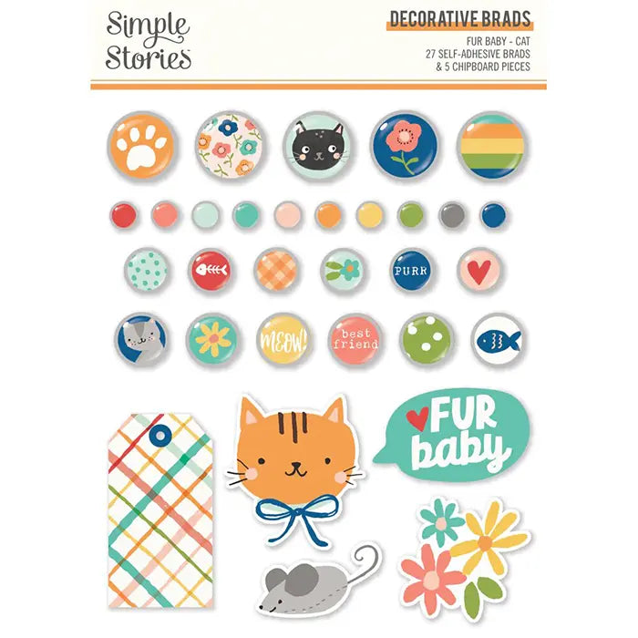 Fur Baby Cat Decorative Brads - Simple Stories