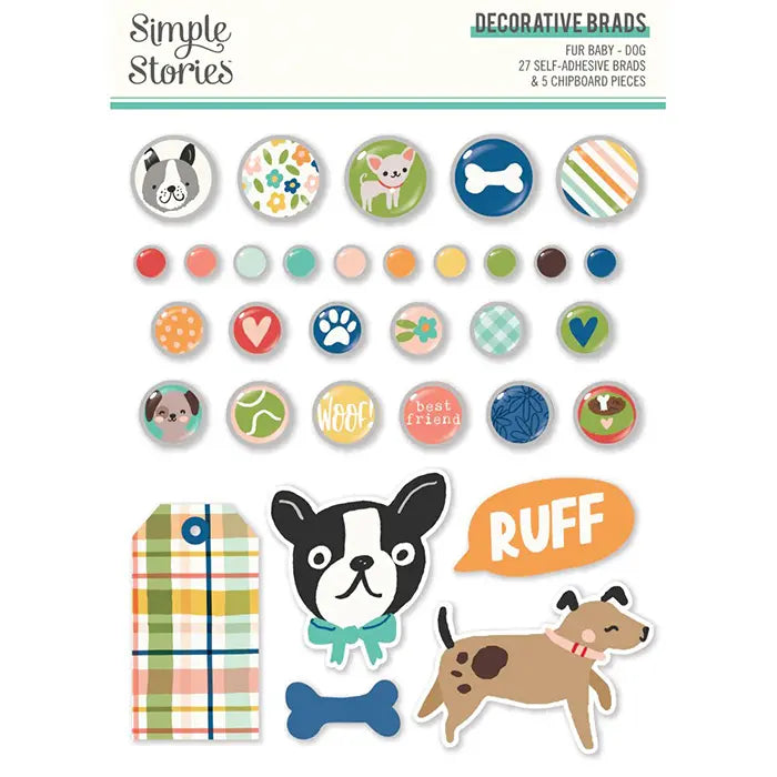 Fur Baby Dog Decorative Brads - Simple Stories