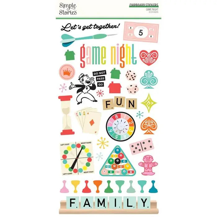 Game Night Chipboard Stickers, 6" x 12" - Simple Stories