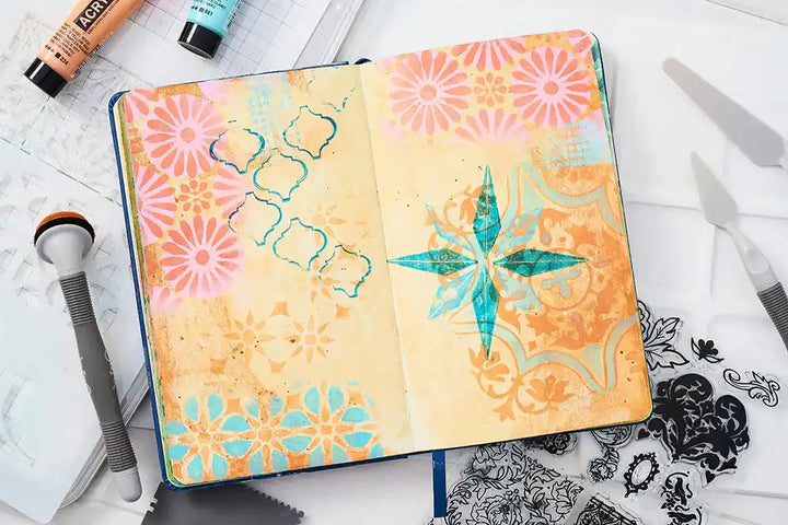 Geometric Clear Stamps Set w/ Layering Stencils - Studio by Vic Hollins - Sizzix
