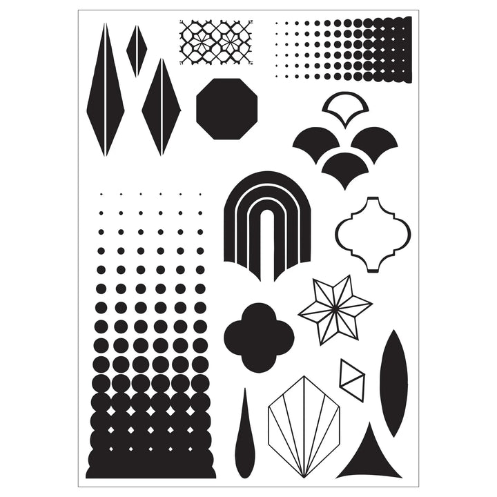 Geometric Clear Stamps Set w/ Layering Stencils - Studio by Vic Hollins - Sizzix