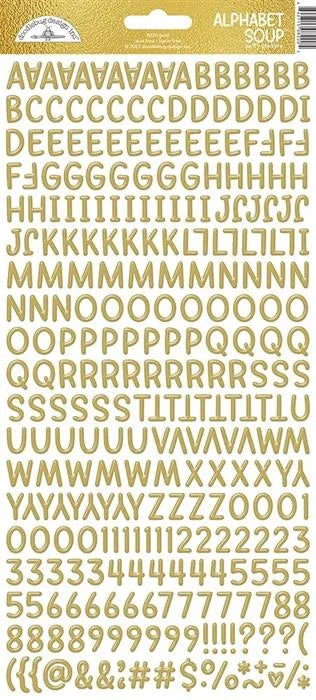 Gold Alphabet Soup Puffy Stickers - Monochromatic - Doodlebug