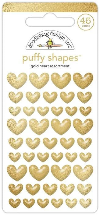 Gold Heart Puffy Shapes - Monochromatic - Doodlebug