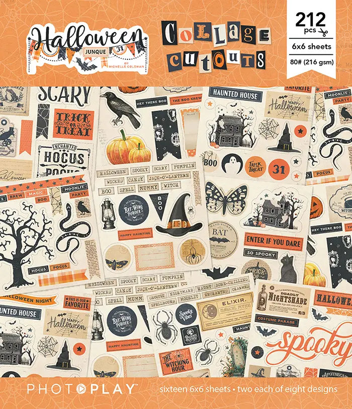 Halloween Junque Collage Cutouts Paper Pack, 6" x 6" - PhotoPlay