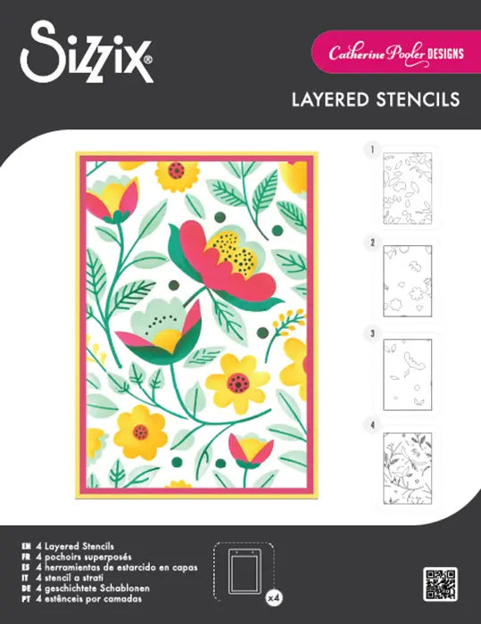 Happy Garden #2 A6 Layered Stencil Set - Catherine Pooler - Sizzix