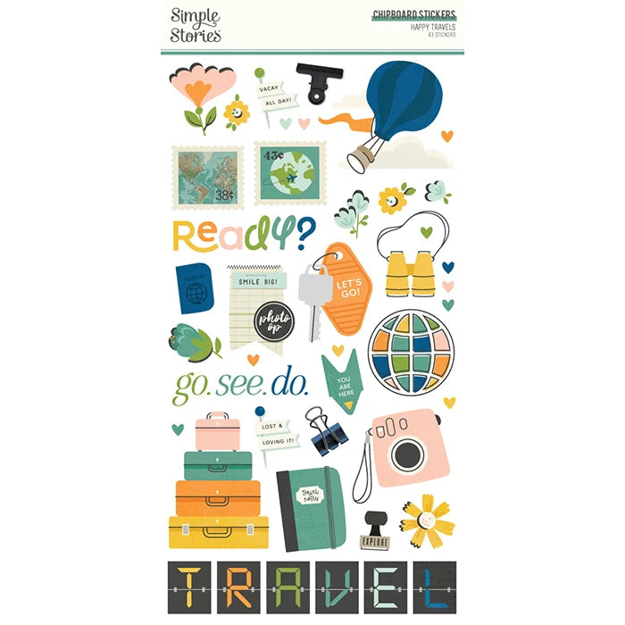 Happy Travels 6" x 12" Chipboard Stickers - Simple Stories