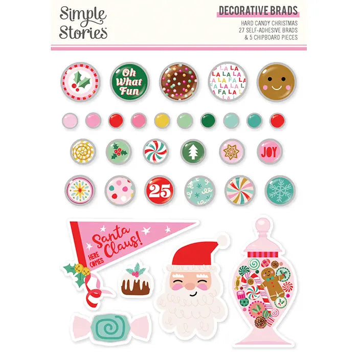 Hard Candy Christmas Decorative Brads - Simple Stories