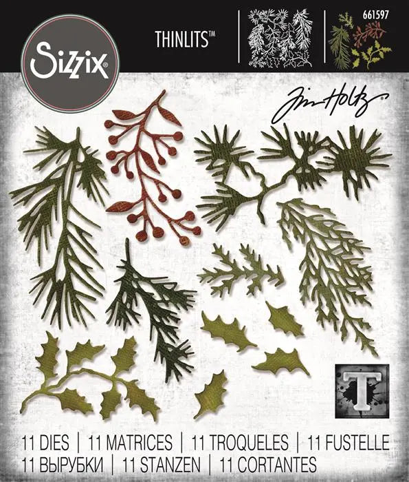Holiday Greens Mini Thinlits Die Set Die Set 11PK - Back from the Vault - Tim Holtz - Sizzix