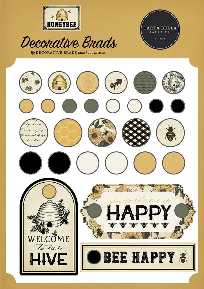 Honey Bee Decorative Brads - Carta Bella