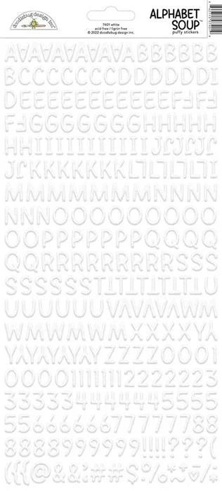 Lily White Alphabet Soup Puffy Stickers - Monochromatic - Doodlebug