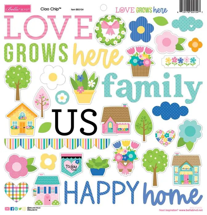 Love Grows Here Ciao Chipboard Icons - Bella Blvd