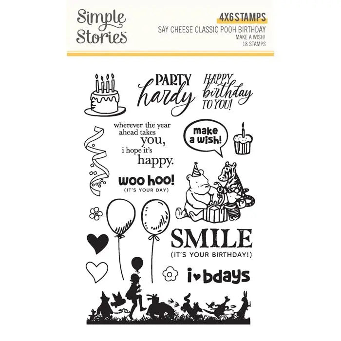 Make A Wish! Classic Pooh Birthday Stamps - Say Cheese - Simple Stories